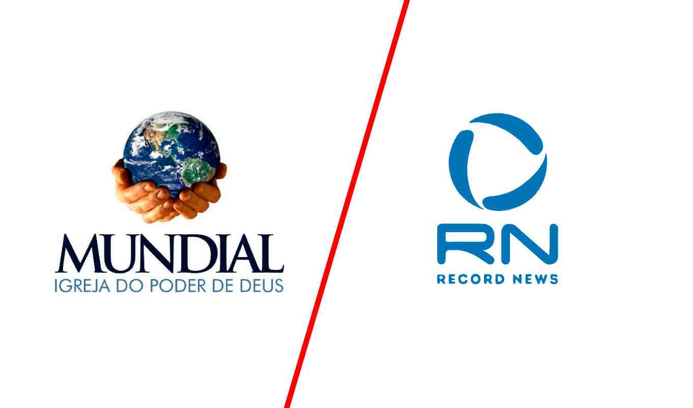 Montagem com logo da Igreja Mundial e logo da Record News