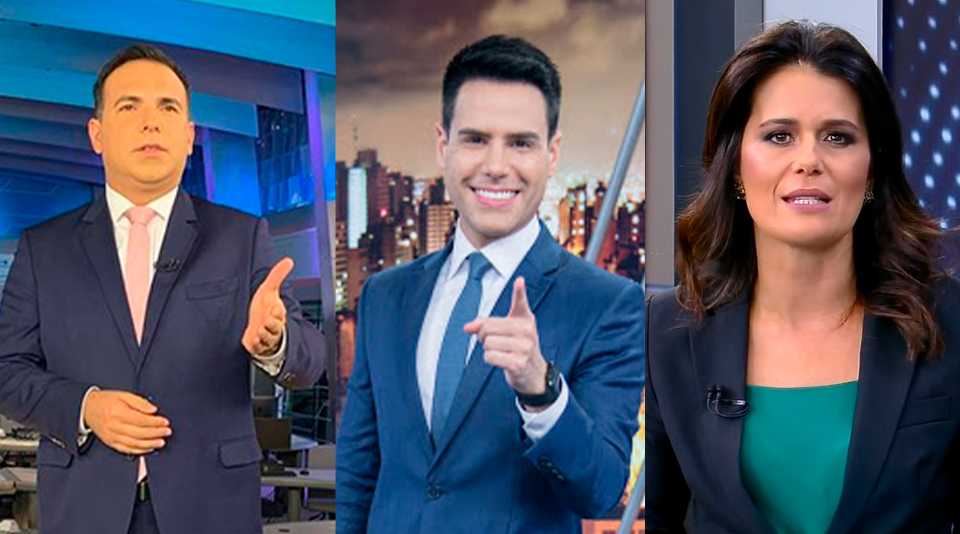 Reinaldo Gottino, Luiz Bacci e Adriana Araújo apresentadores da Record TV