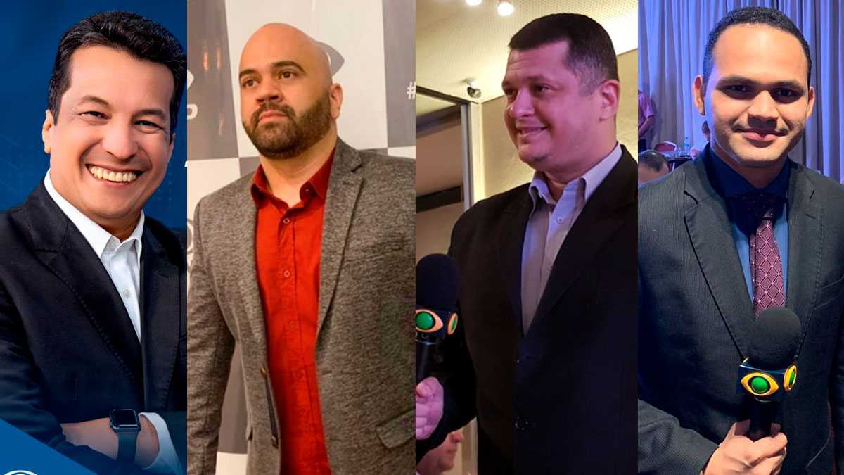 Apresentador Tony Trindade, produtor Renato Ricarte e os repórteres Felipes Reis e Lucas Pereira na Band Piuaí