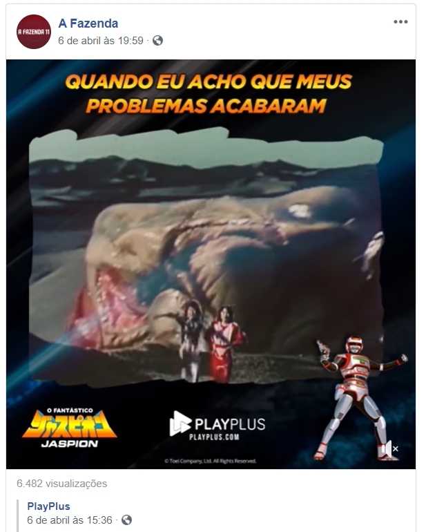 Playplus divulga Jaspion no facebook de A Fazenda
