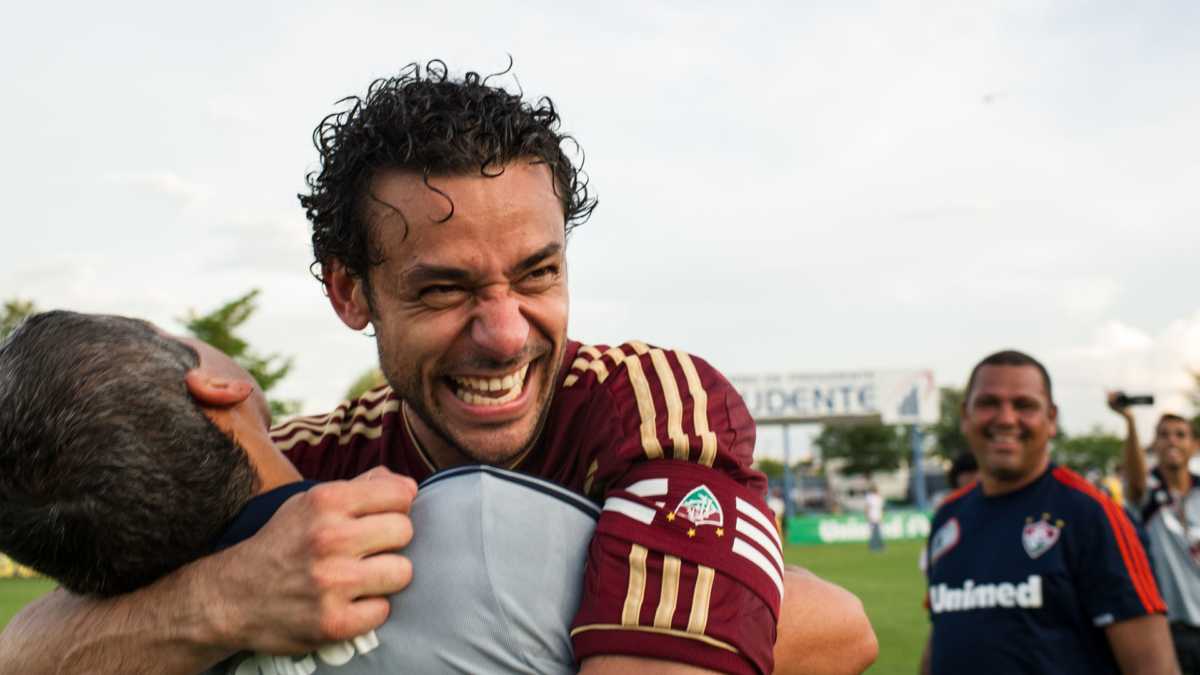 Fred comemorando o título do Fluminense no Campeonato Brasileiro