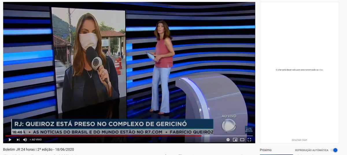 Bate-papo da transmissão da Record TV é desativado