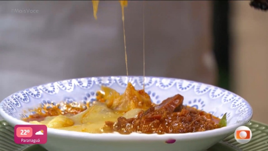 Polenta na tábua em trecho de receita do Mais Você