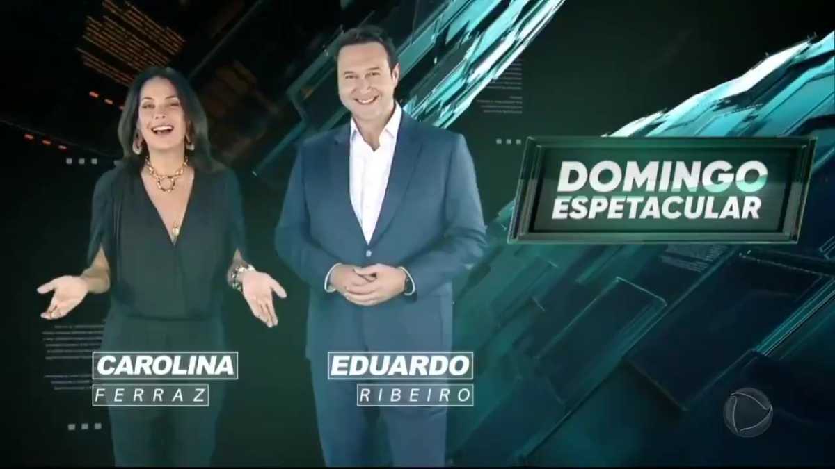 Carolina Ferraz e Eduardo Ribeiro na primeira chamada do Domingo Espetacular