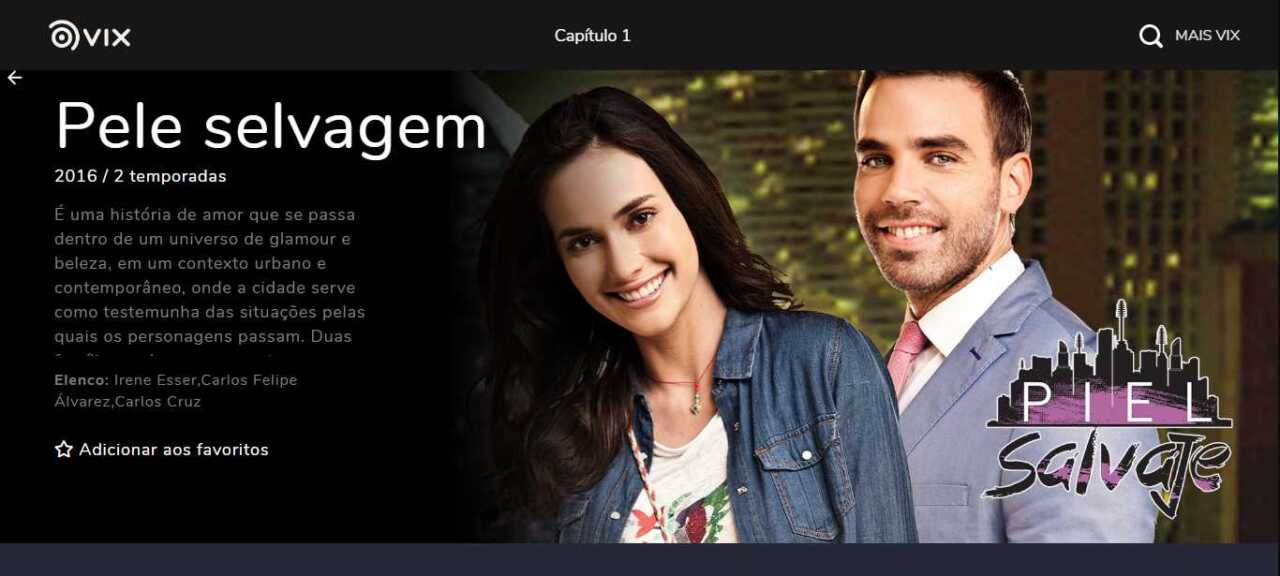 Página da novela Pele Selvagem no Vix