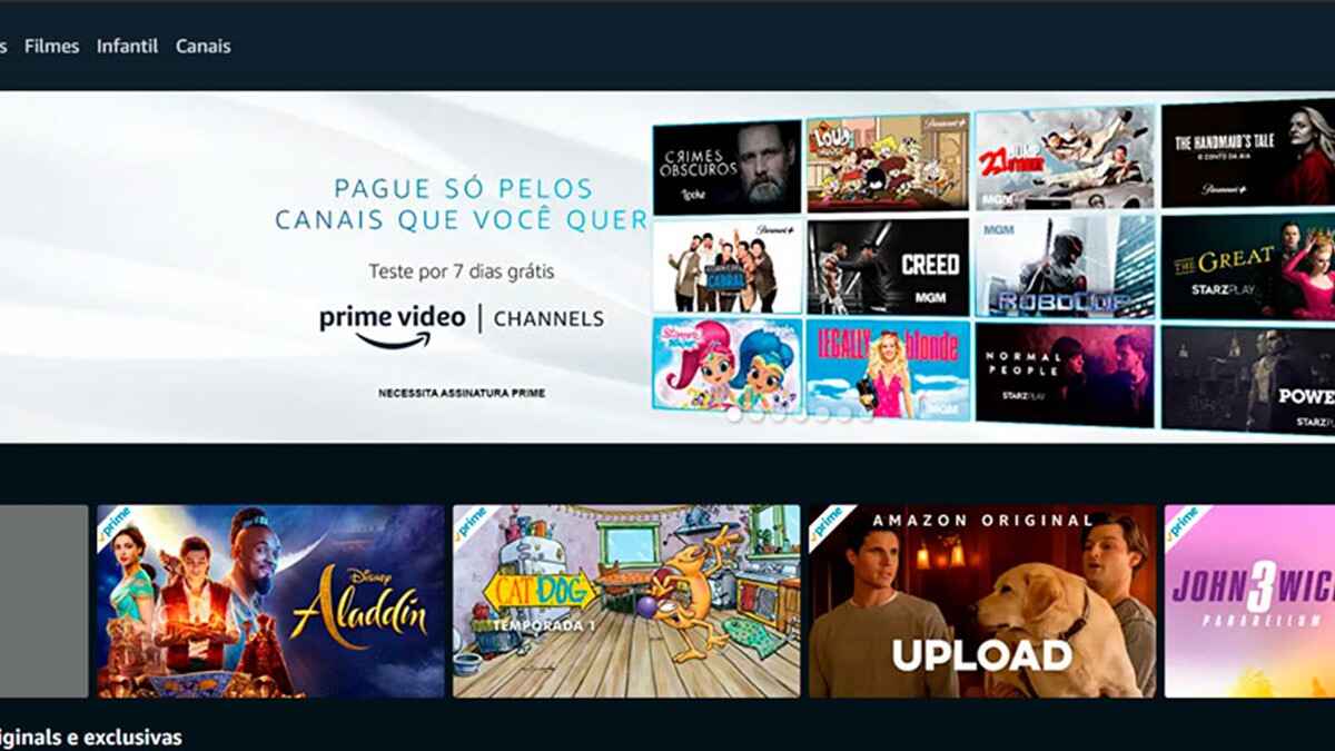 Visão geral do site da Prime Video Channels
