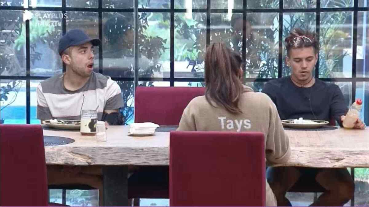 Lucas Maciel e Tays Reis escutam Biel comemorar vitórias em A Fazenda