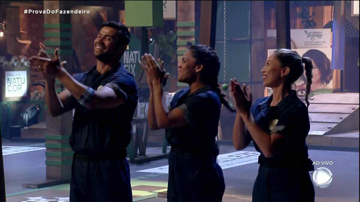 Mariano, Tays e Carol comemoram a Prova do Fazendeiro que venceu a Globo ontem