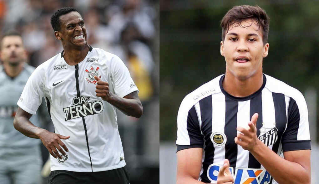 Jogadores Jô e Kaio Jorge com a camisa de Corinthians e Santos respectivamente