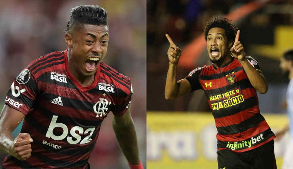 Jogadores Bruno Henrique e Hernane com a camisa de Flamengo e Sport respectivamente