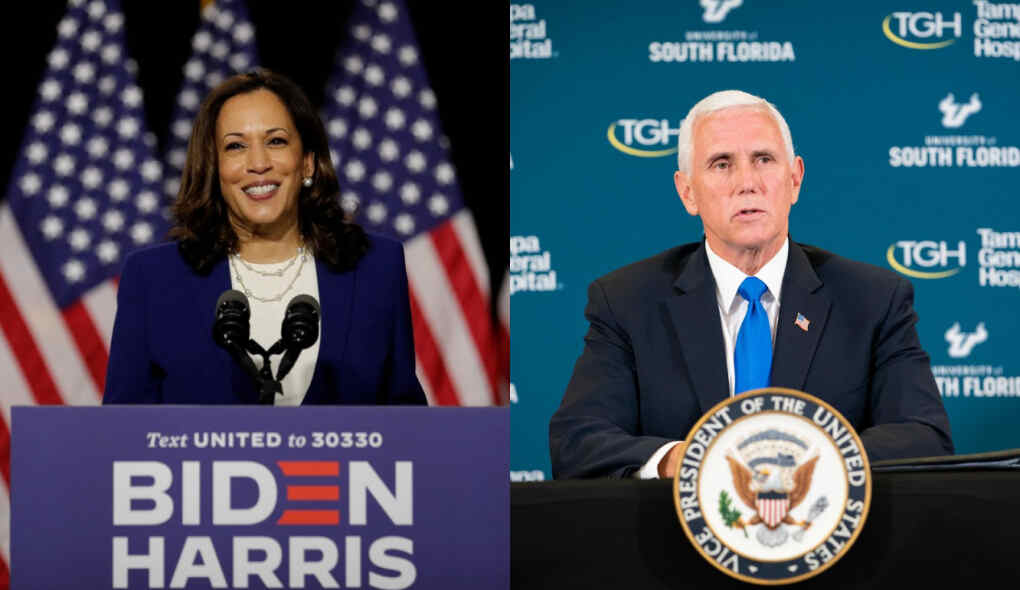 Candidatos a vice-presidência dos Estados Unidos, Kamala Harris e Mike Pence, respectivamente