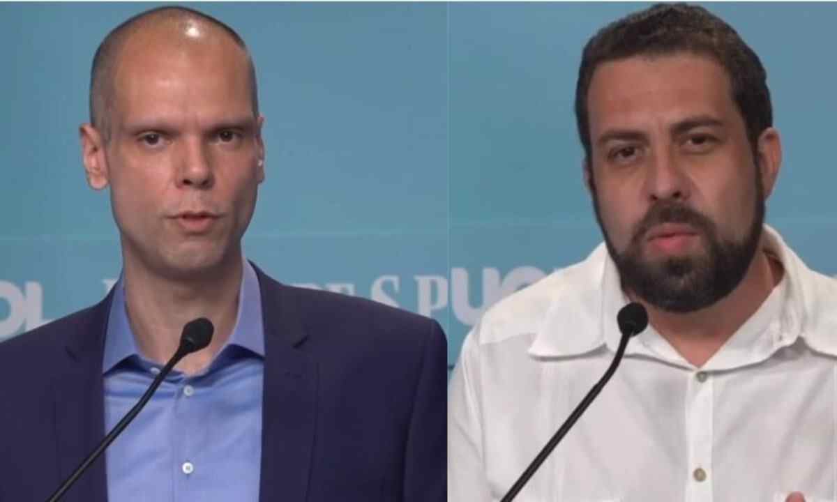 Bruno Covas e Guilherme Boulos durante o debate do UOL