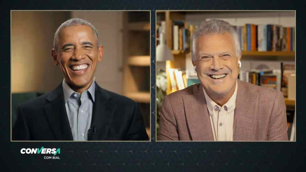 Barack Obama e Pedro Bial durante o Conversa com Bial