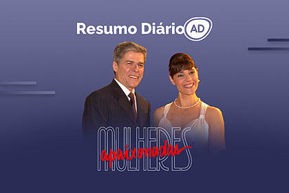 Logo do resumo diário da novela Mulheres Apaixonadas no canal Viva.