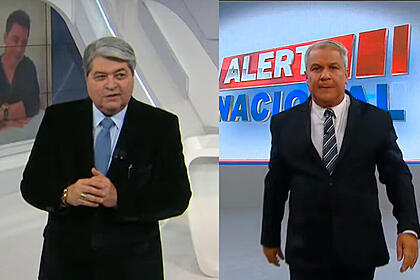 Datena e sikêra junior apresentando o brasi urgente e o alerta nacional, respectivamente.