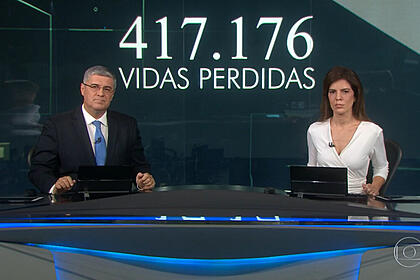Flávio Fachel e Mariana Gross na edição de 07 de maio do Jornal Nacional