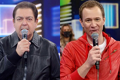 Apresentadores Faustão e Tiago Leifert em uma montagem