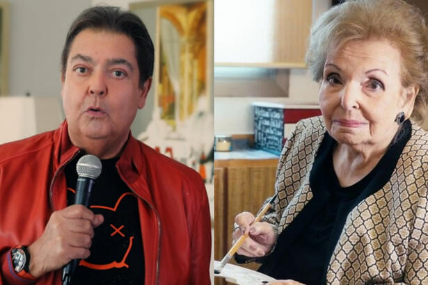 Faustão e sua mãe em uma montagem