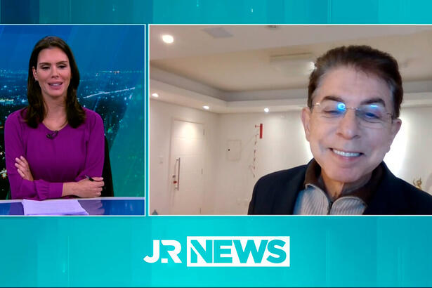 Camila Busnello e Heródoto Barbeiro na estreia do novo Jornal da Record News
