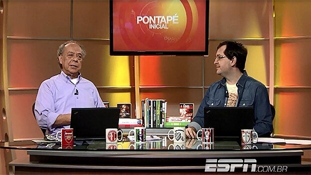 José Trajano e Eduardo Monsanto em um dos antigos estúdios do Pontapé Inicial