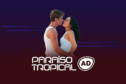 Paula e daniel se beijam e o logo do resumo da semana da novela paraíso tropical
