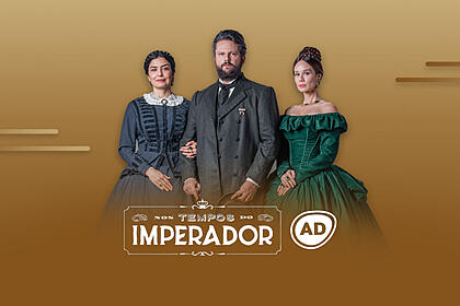 Protagonistas da novela Nos Tempos do Imperado na divulgação do resumo diário