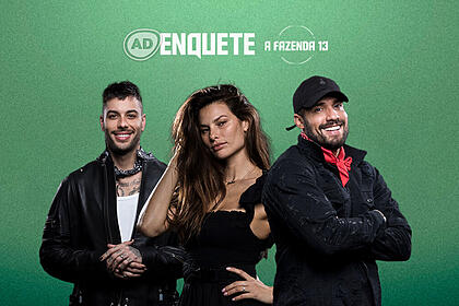 Gui Araújo, Dayane Mello e Bil Araújo na arte de divulgação da enquete de A Fazenda 13