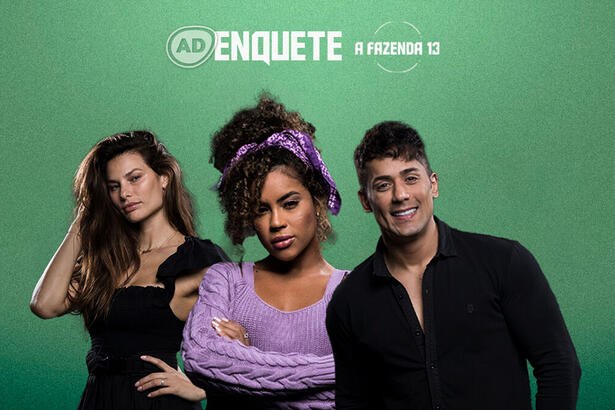 Dayane, Sthe e Tiago na divulgação da Enquete de A Fazenda 13