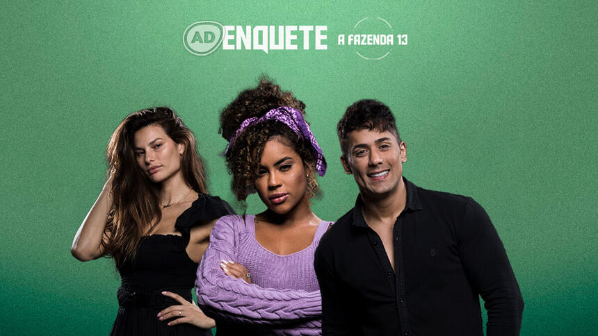 Dayane, Sthe e Tiago na divulgação da Enquete de A Fazenda 13
