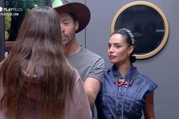 Rico, Aline e Dayane na dispensa de A Fazenda 13 | Reprodução: PlayPlus
