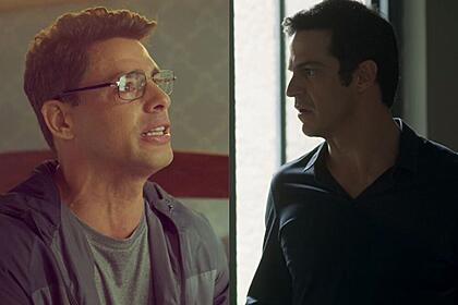Cauã Reymond (Christian) em cena da novela Um Lugar ao Sol e Mateus Solano (Eric) em cena da novela Pega Pega - montagem
