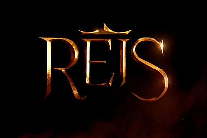Logo da nova novela da Record TV, Reis, com uma coroa em cima das letras