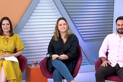 Zoe Martínez, Ana Paula Renault e Filipe Sabará nos estúdios do Morning Show