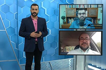 Trecho do programa Aparecida Debate, com o apresentador e os convidados