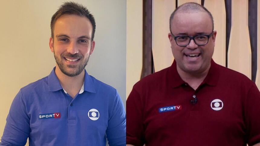 Bernardo Edler de uniforme azul e Everaldo Marques de uniforme vinho em uma montagem
