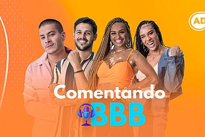 Capa do terceiro episódio do podcast Comentando BBB com Arthur Aguiar, Rodrigo, Natália e Linn da Quebrada