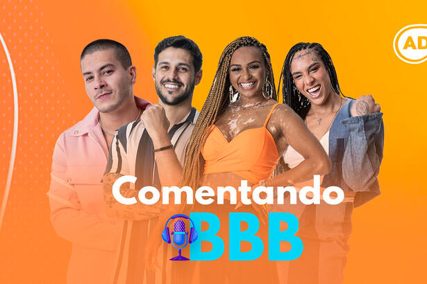 Capa do terceiro episódio do podcast Comentando BBB com Arthur Aguiar, Rodrigo, Natália e Linn da Quebrada
