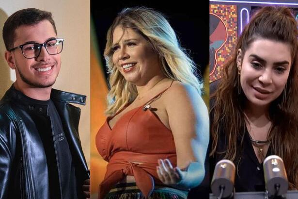 João Gustavo, Marília Mendonça e Naiara Azevedo em um montagem