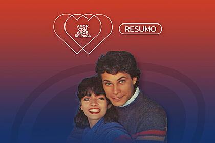 Logo do resumo diário da novela Amor com amor se Paga exibida no canal Viva