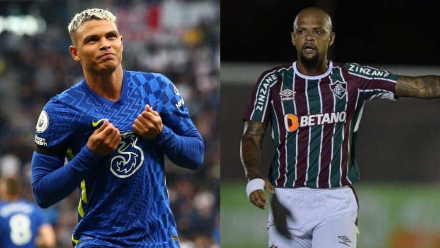 Thiago Silva (Chelsea) e Felipe Melo (Fluminense) em uma montagem