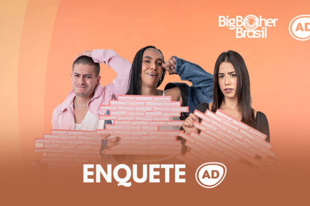 Arte da enquete do sexto Paredão do BBB 22 com Arthur Aguiar, Linn da Quebrada e Larissa