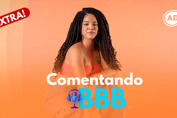 Maria na capa da edição extra do podcast comentando BBB