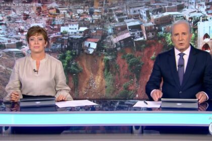 Christina lemos e celso freitas na bancada do jornal da record - edição de 31 de janeiro