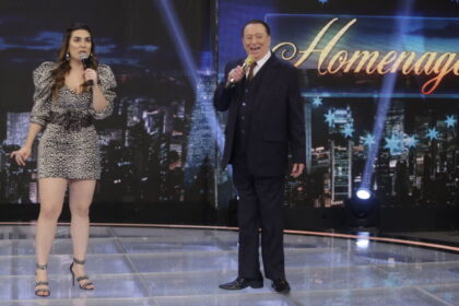 Naiara azevedo ao lado de raul gil, nos estúdios do programa raul gil