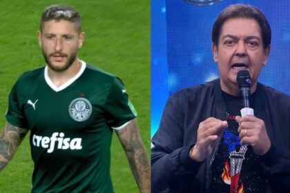 Trecho da transmissão do jogo do palmeiras e faustão em uma monatagem