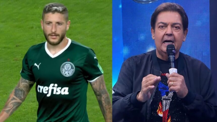 Trecho da transmissão do jogo do Palmeiras e Faustão em uma monatagem