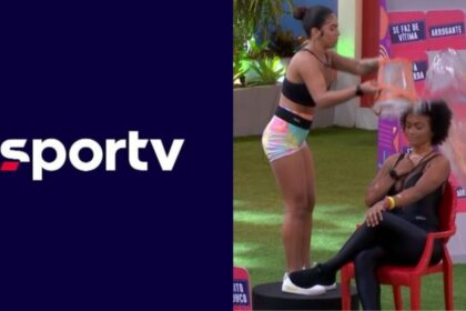 ´Logo do SporTV, em montagem com aa baldada de Maria em Natália durante o Jogo da Discórdia no BBB 22