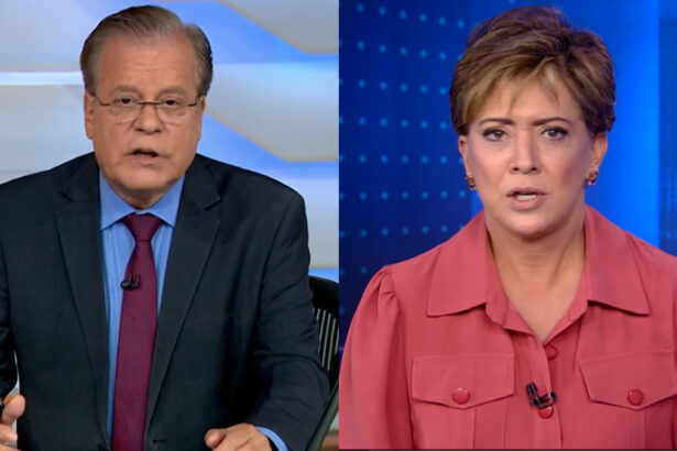 Chico Pinheiro (na bancada do Bom Dia Brasil) em montagem com Christina Lemos (na bancada do Jornal da Record)