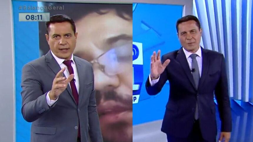 Willian Leite em dois momentos (montagem) no comando do Balanço Geral Manhã e do Balanço Geral SP