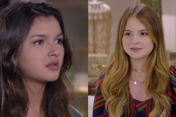 Barbara Maia (Cassandra) em Carinha de Anjo em montagem com Sophia Valverde (Poliana) em trecho de Poliana Moça